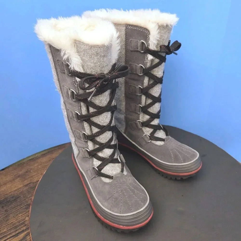 Sorel Tivoli High II Boots Women’s 6 Grey Suede Felt with Faux Fur Lining